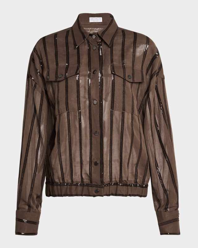 Paillette Striped Cotton Gauze Shirt Jacket